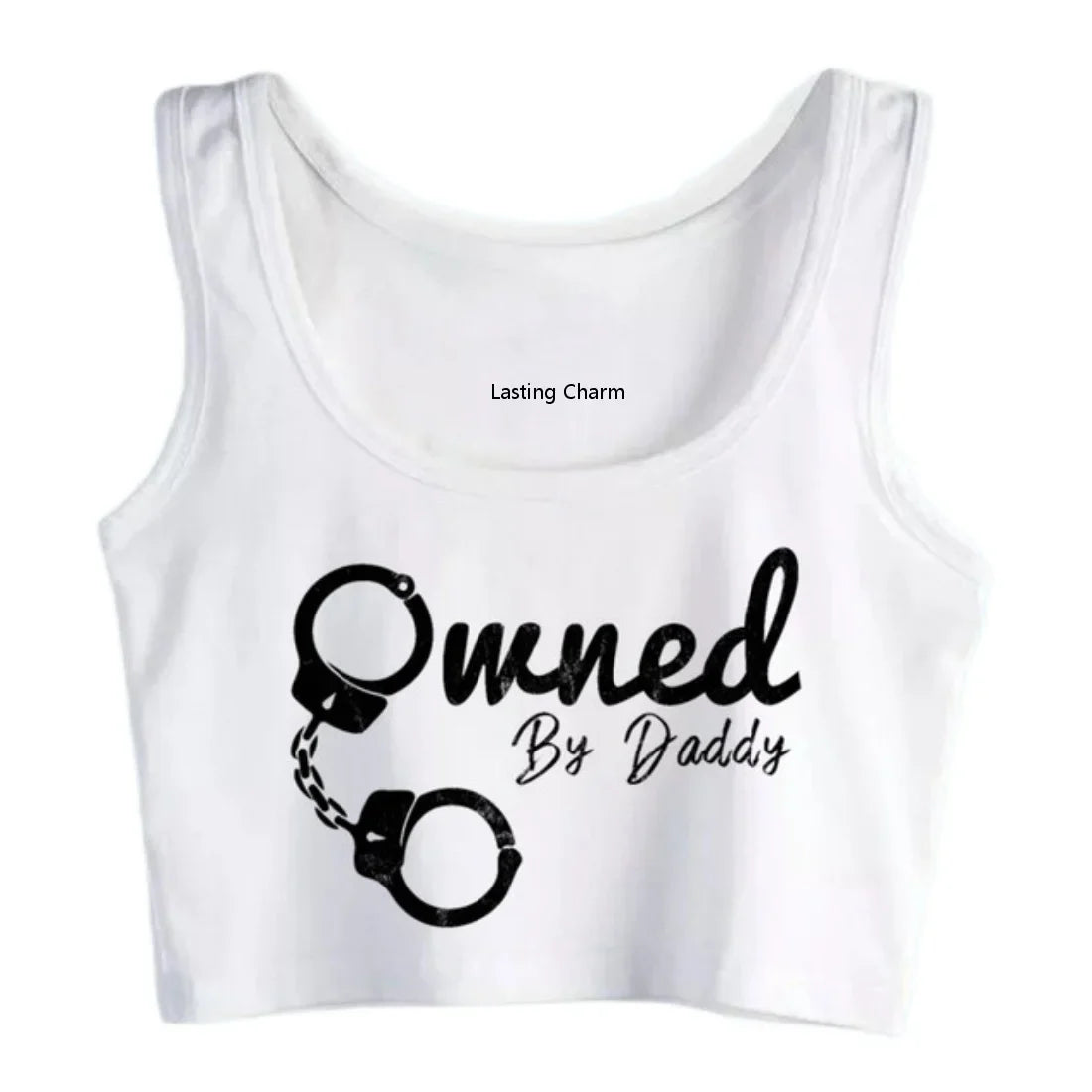 Handcuffs Graphics Owned By Daddy Design Sexy Slim Crop Top Sugar Baby BDSM Kinky Submissive Tank Tops Ageplay Camisole