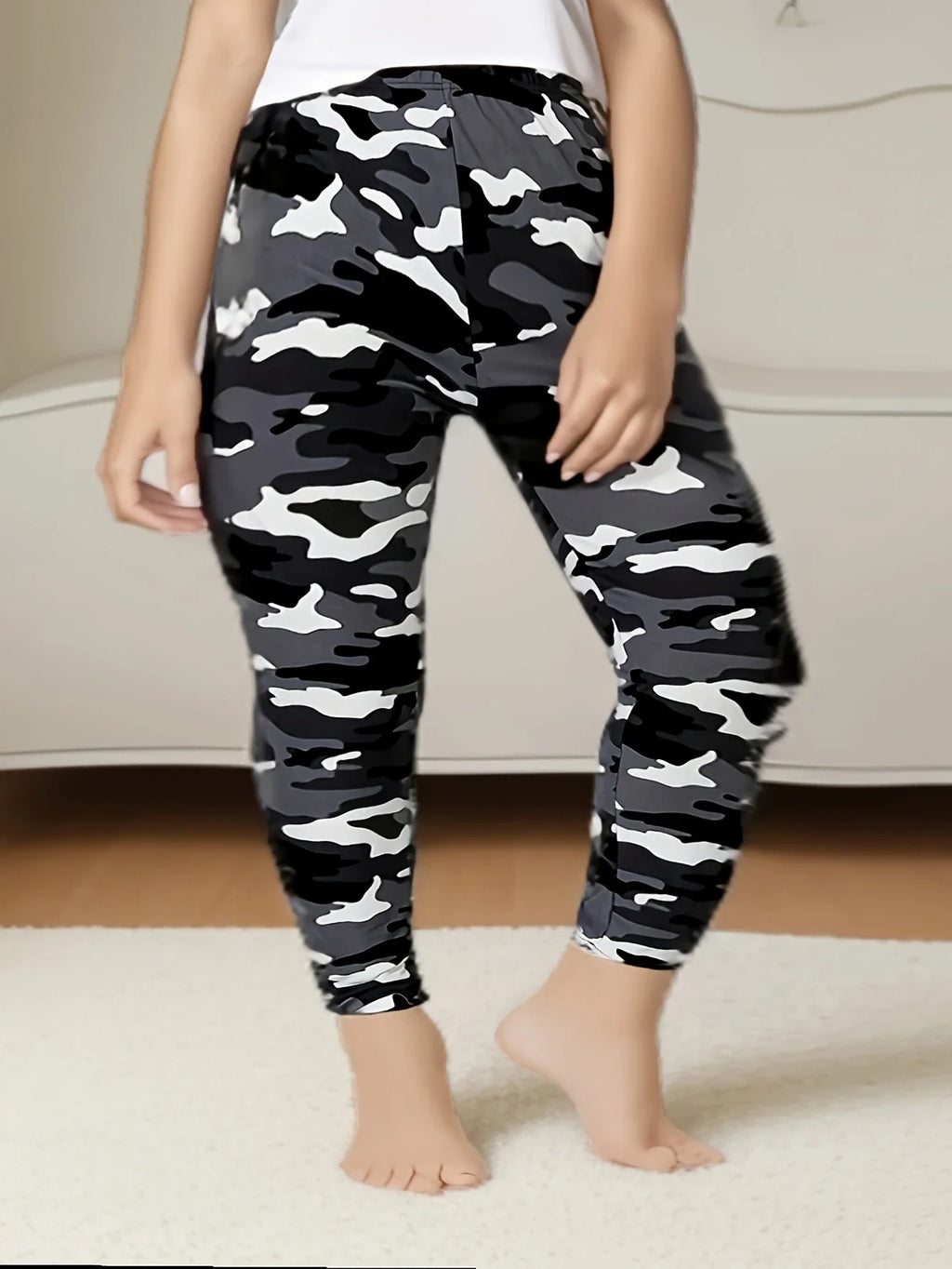 CUHAKCI Plus Size High Stretch Women's Leggings Camouflage White Gray Pants Sports casual tight fit Sports Cropped Pants