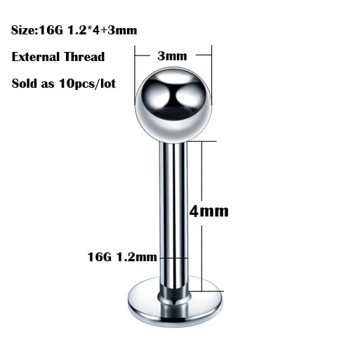10Pcs/20Pcs/50Pcs G23 Titanium Labret Piercing Internal & External Design Lip Piercing Labret Stud Cartilage Helix Piercing