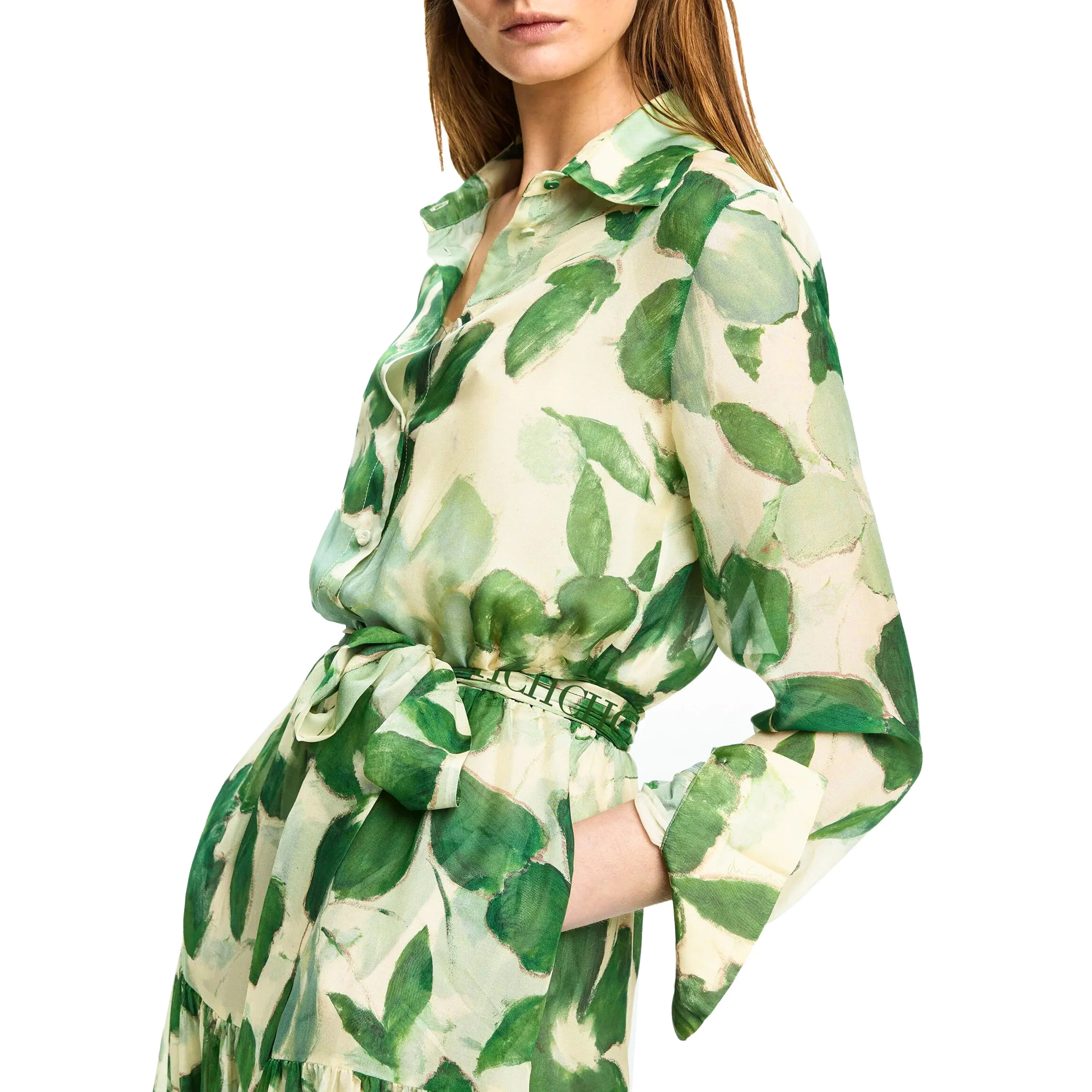 CHCH 2025 Dresses Women's New Belted Chiffon Print V-neck Chic Slim Long Dress Fashion Elegant Holiday Street Women's Dress