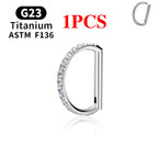 1/10PCS F136 G23 Titanium Piercing Nose Ring D Shape Hinged Segment CZ 16G Clicke Cartilage Tragus Helix Earrings Body Jewelry