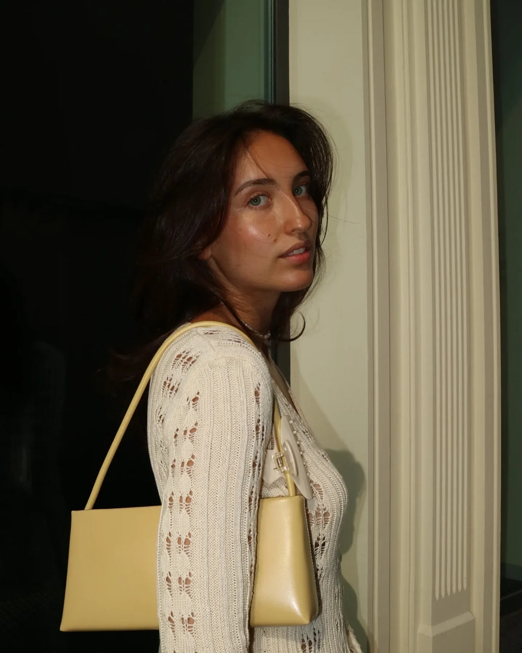 DSMTRC 2025 Holiday Knitted See-throught Cardigan Dress V Neck Long Flare Sleeves Leisure Long Trendy Single Breasted Autumn