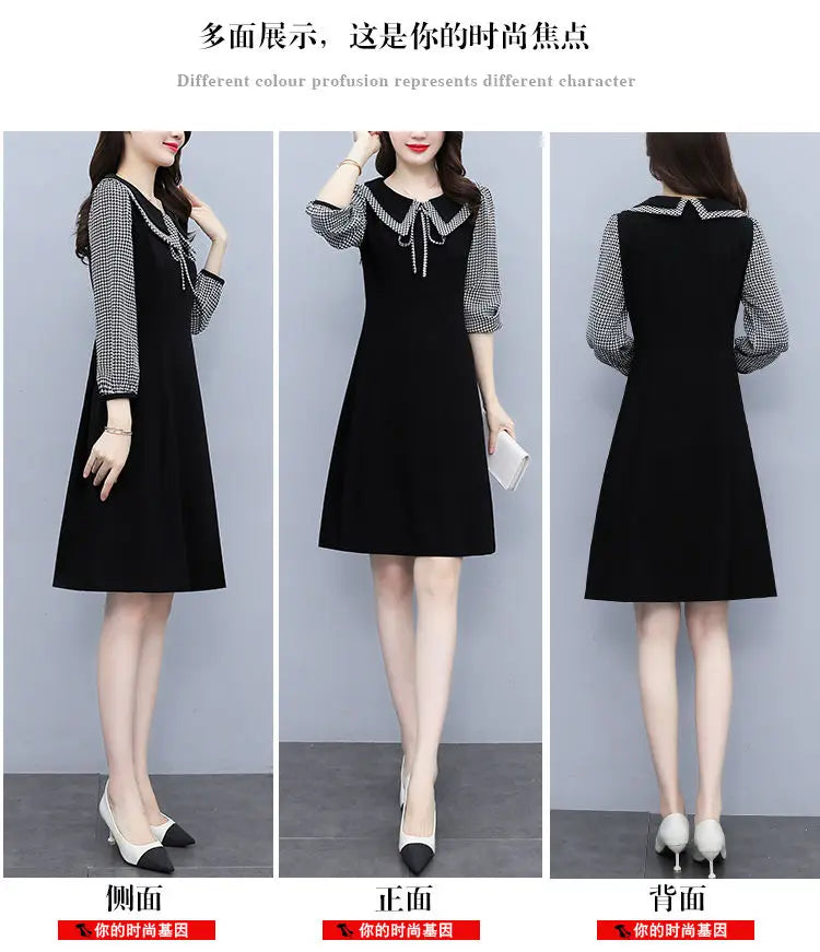 2025 New Spring Autumn Wear Temperament Small Flavor Style Slim Skirt Doll Collar Fashion Dress Women