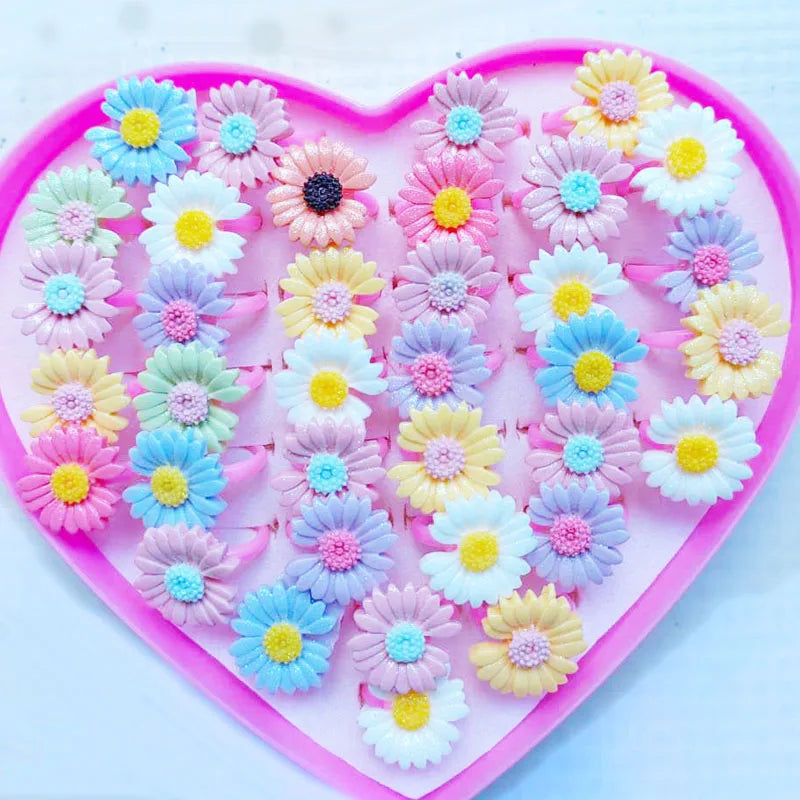 10pcs/lot Children's Cartoon Rings Candy Flower Animal Bow Shape Ring Set Mix Finger Jewellery Rings Kid Girls Toys Anillo