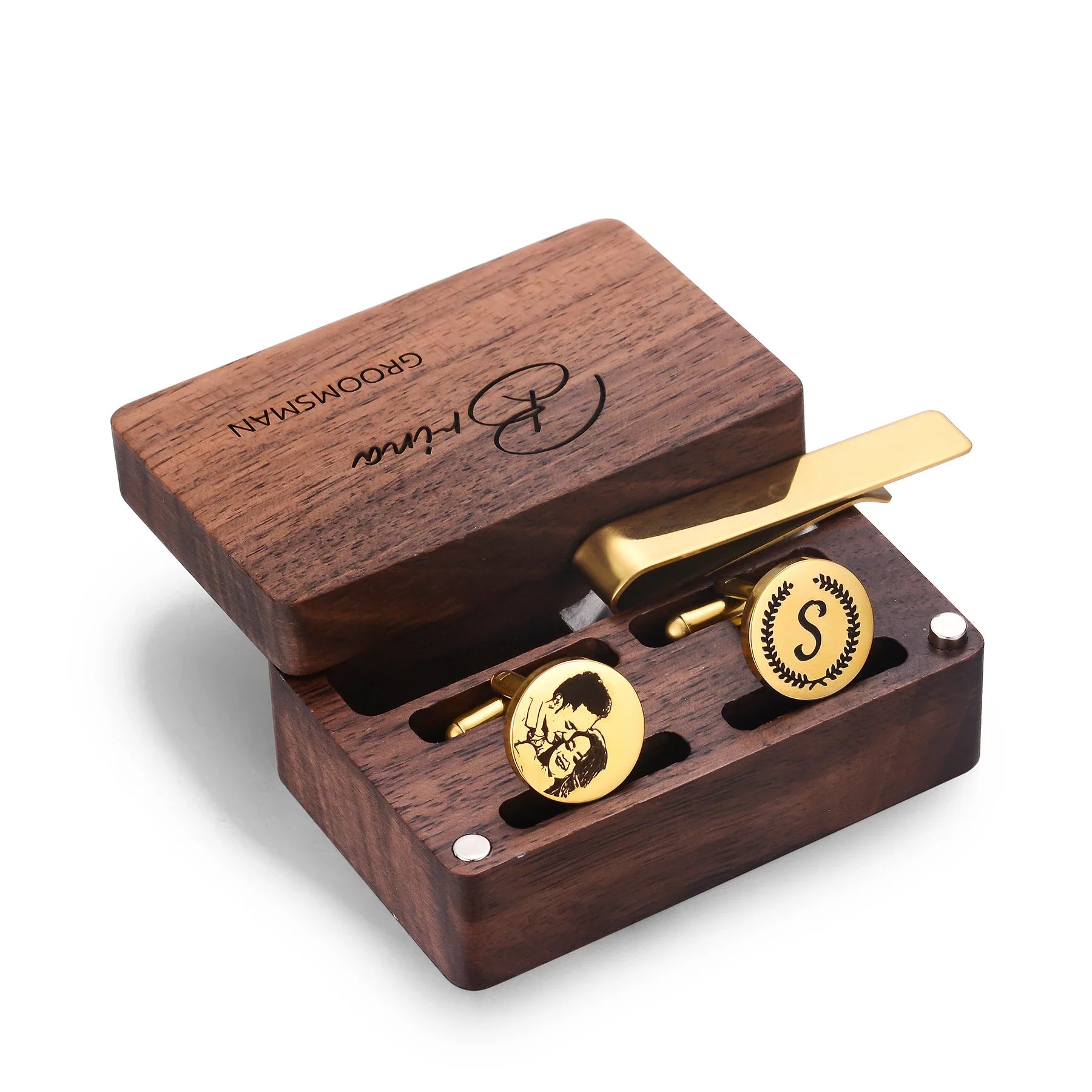 Custom Engraved Round Cufflinks & Tie Clip Set Stainless Steel Anniversary Wedding Birthday Groomsmen Gift for Father Husband