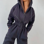 Autumn Women's Monochrome Long-Sleeved Jumpsuit Solid Color Zip-up Sportswear Female Winter Casual Tracksuit Fashionable Hoodies