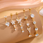 14G Gold Color Series Butterfly Dangled Belly Piercing Sets 5PCS/Lot Heart Flower Curved Navel Navel Ring Belly Button Rings