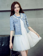 2023 Spring/Summer New Denim Jacket Women's Korean Casual Slim All-Match Short Crop Sleeve Short Sleeve Denim Button Up Top