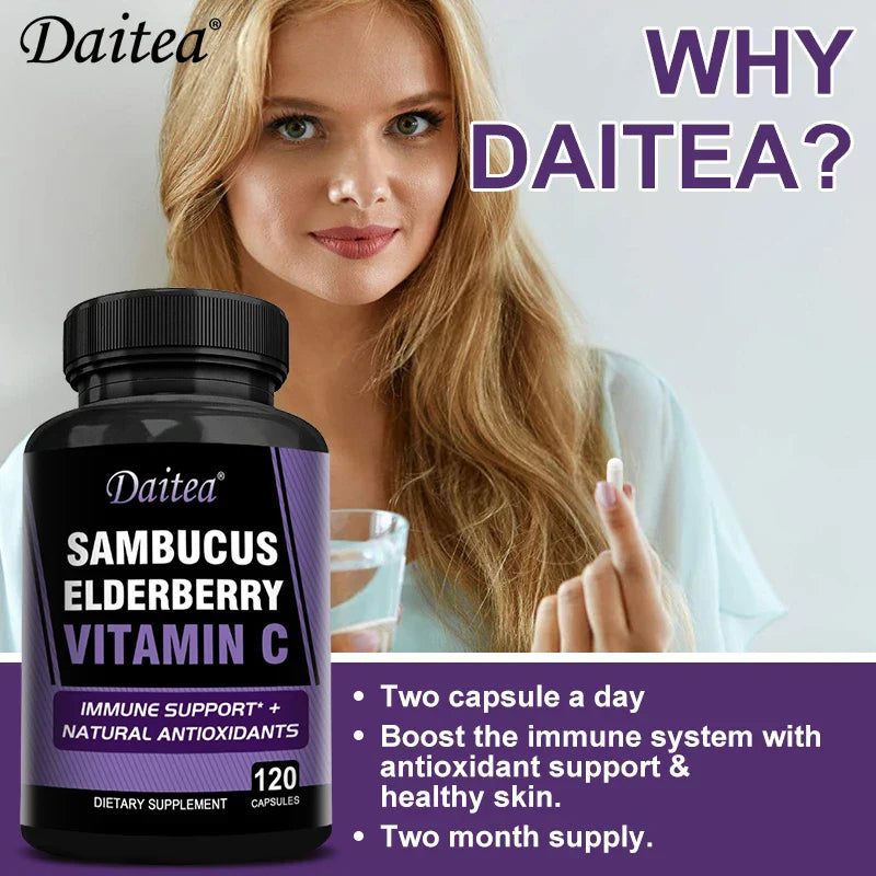 Elderberry - Supports Immune Health, Respiratory Health, Antioxidant, Rich in Vitamin C and Zinc - 120 Capsules