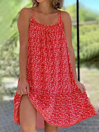 Cross border European and American Summer New Rural Style Big Swing Skirt with Floral Blossoms, Sleeveless Strap, Vest Dress