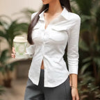 Black Shirts Woman Elegant Fashion Streetwear Female Slim Blouse Spring Summer Thin Y2K Casual Office Ladies Sexy Tops White