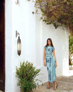 Elegant Women's Retro Printed Sleeveless Half High Neck Short Top With Vacation Style Two-piece Vestidos  For Spring/summer 2024