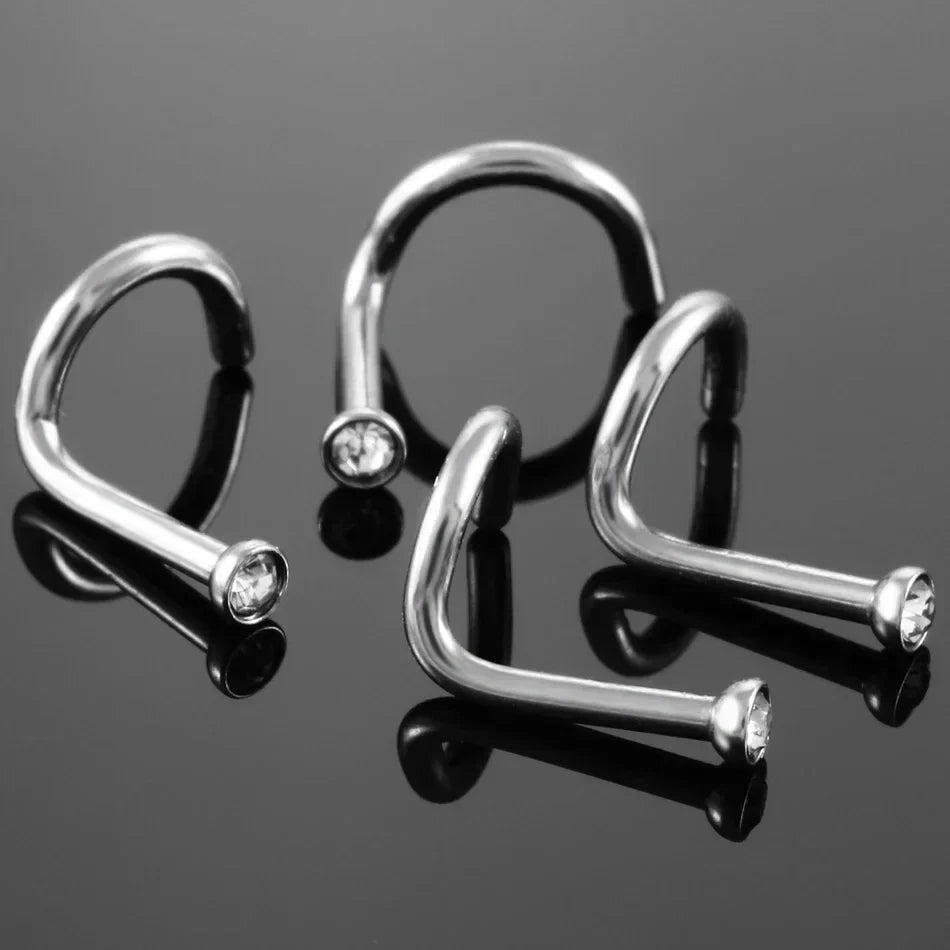 100Pcs/lot Surgical Steel Nose Piercing Stud Earrings Nostril Piercing Crystal Nariz Pirsing Nose Rings for Women Jewelry Gift