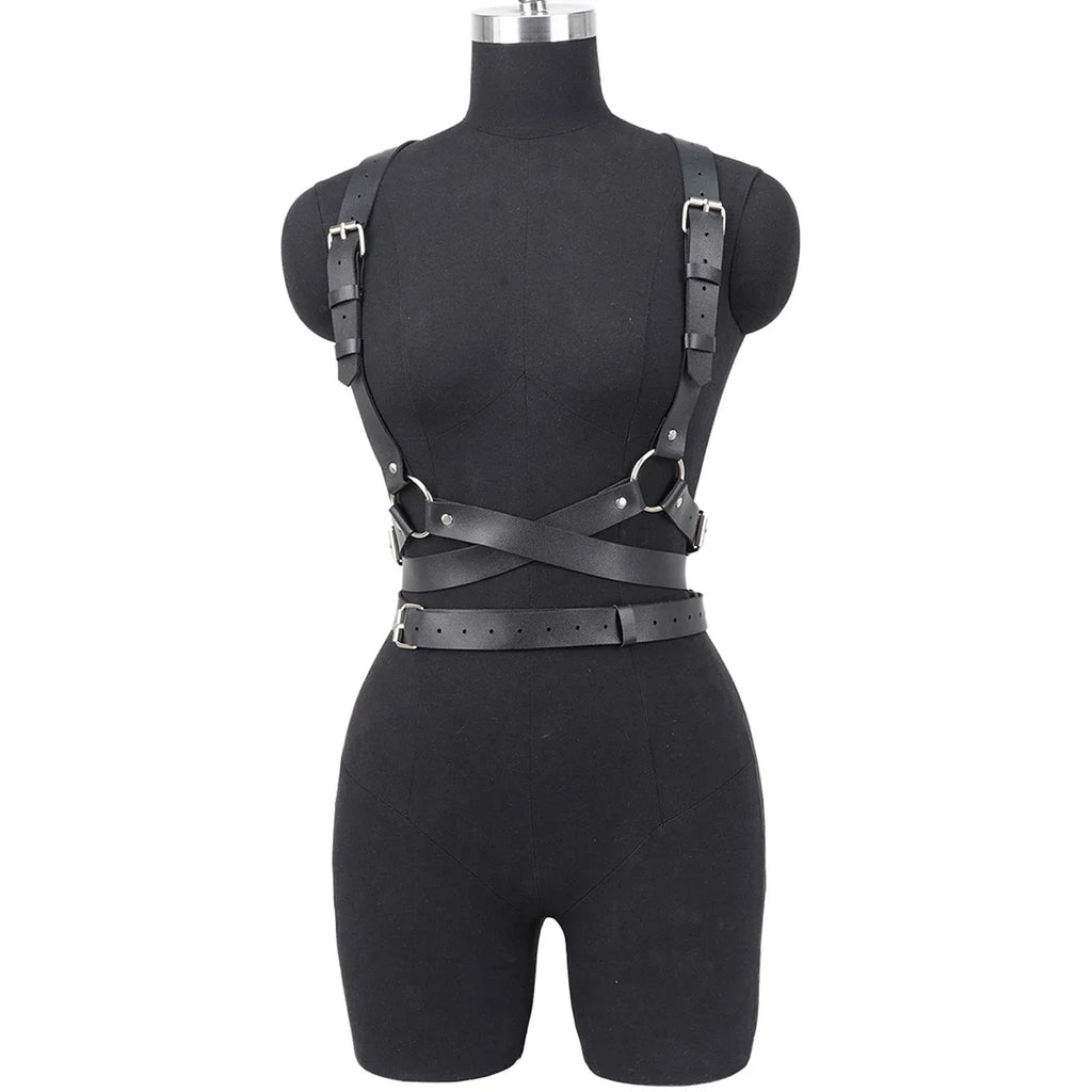 Adjustable Women's Gothic Punk Faux Leather Belt Perfect Waist and Chest Charms for Holiday and Casual Wear