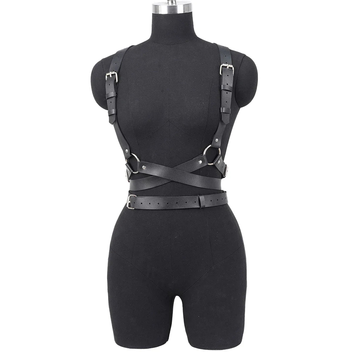 Adjustable Women's Gothic Punk Faux Leather Belt Perfect Waist and Chest Charms for Holiday and Casual Wear