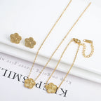 3Pcs Stainless Steel Hot Selling Gold Plated Clover Necklace Earrings Bracelet Jewelry Set Five Leaf Flower Jewelry For Women