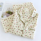 2025 Spring and Autumn Women's Pajama Set 100% Cotton Crepe Long sleeved Pants Two piece Cute and Sweet Home Fury Set Ladies