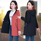 Double-Sided Trench Coat Women 2023New Fashion Spring Autumn Clothes Hooded Mid-Length Windbreakers Female Outerwear Casual Tops