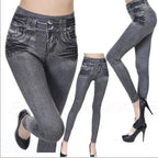 1pcs Women's Denim Print Leggings Females Fashion Slim Leggings Faux Jeans Leggings Lady Stretch Printed Tights Black Blue Pants