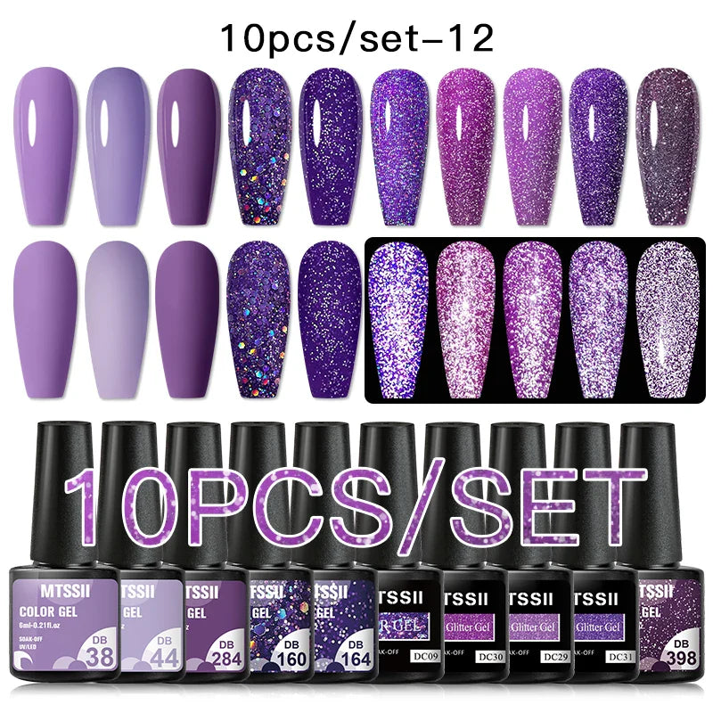 10PCS/Set Gel Nail Polish Set 125 Colors Glitter Semi Permanent Hybrid Gel Varnishes Base Top Coat Soak Off UV LED Nail Art Gel