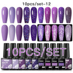 10PCS/Set Gel Nail Polish Set 125 Colors Glitter Semi Permanent Hybrid Gel Varnishes Base Top Coat Soak Off UV LED Nail Art Gel