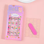 24Pcs Children Cartoon Nail Tips Colorful Cute Rabbit Pink Stars 6-14 Years old Girl Fake Nail With Jelly Glue Kids False Nail