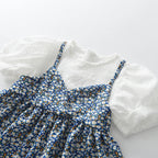 Bear Leader Girls Floral Dresses 2023 Summer New Children's Rustic French Chiffon Floral Fake Two Pieces Halter Dress