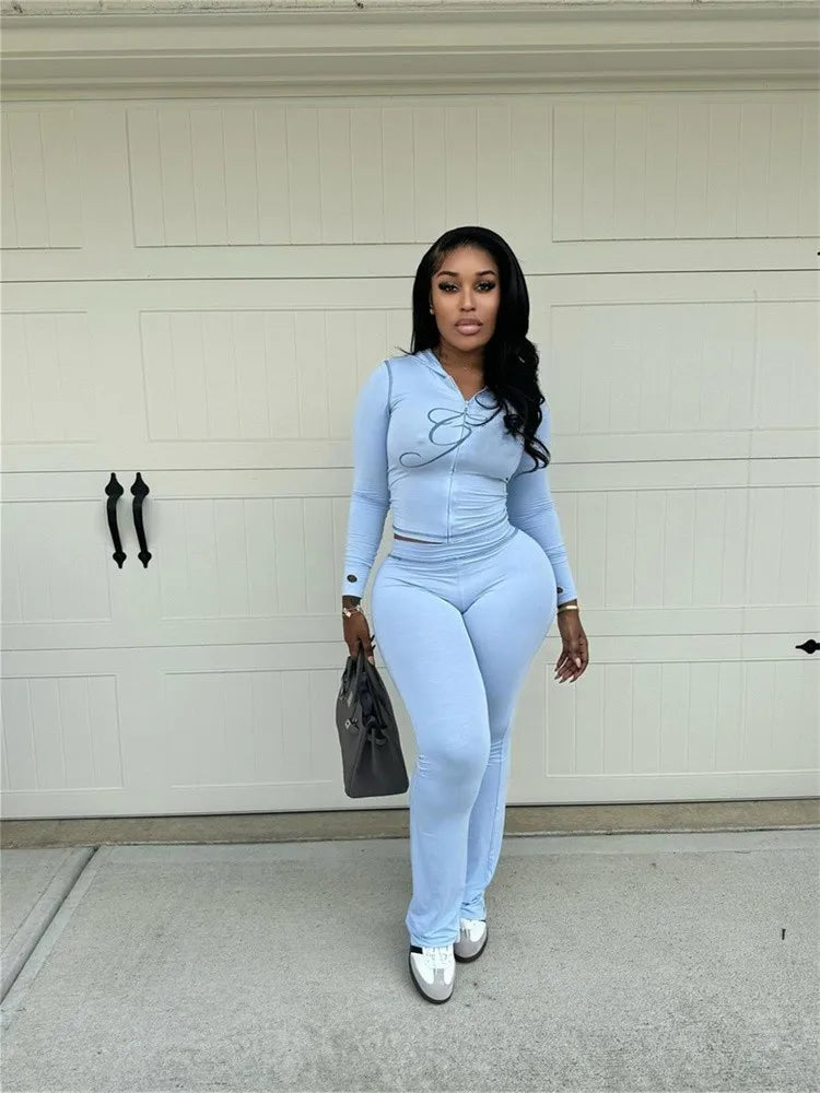 2025 Spring Fashion New Casual Women's Sets Long Sleeve Zipper Hoodie Tops and Pants Streetwear White Two 2 Piece Set Outfits