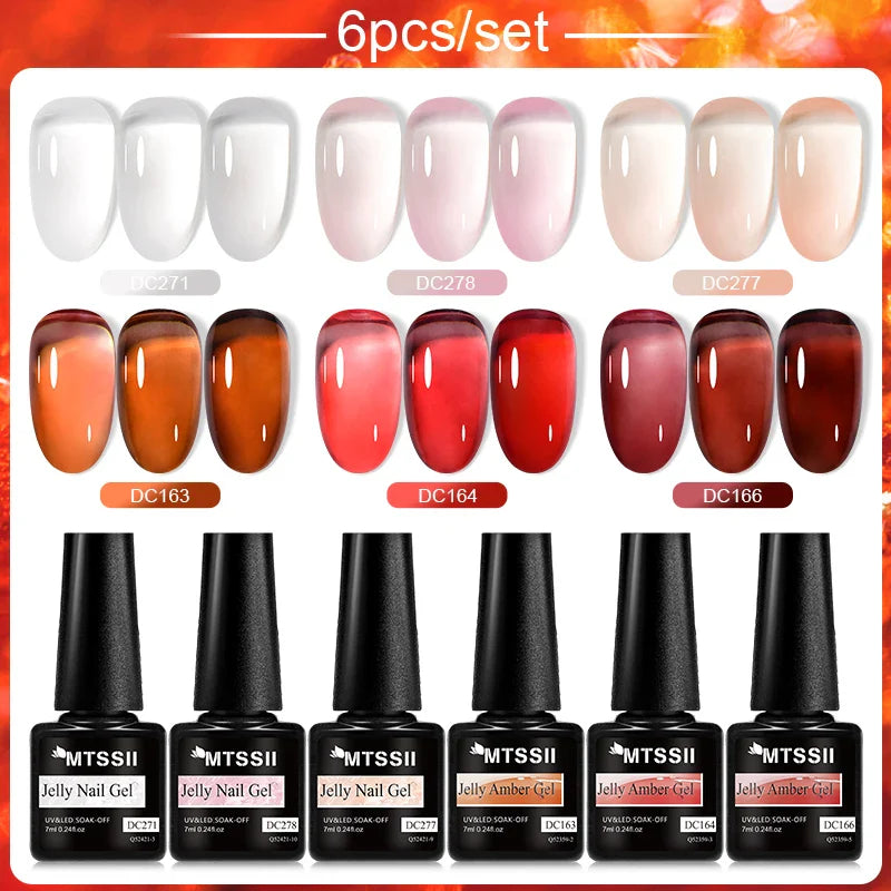 6PCS/SET Glitter Bright Pink Peach Gel Nail Polish Kit Spring Colorful Semi Permanent Soak Off Art UV Gel Varnish For Manicure
