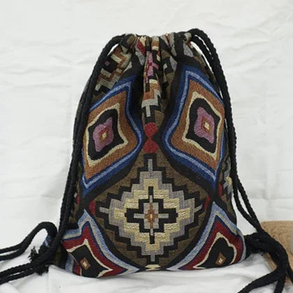 2025 Women Fabric Backpack Female Gypsy Bohemian Boho Chic Aztec Ibiza Tribal Ethnic Cottage Soft Brown Drawstring Rucksack Bags