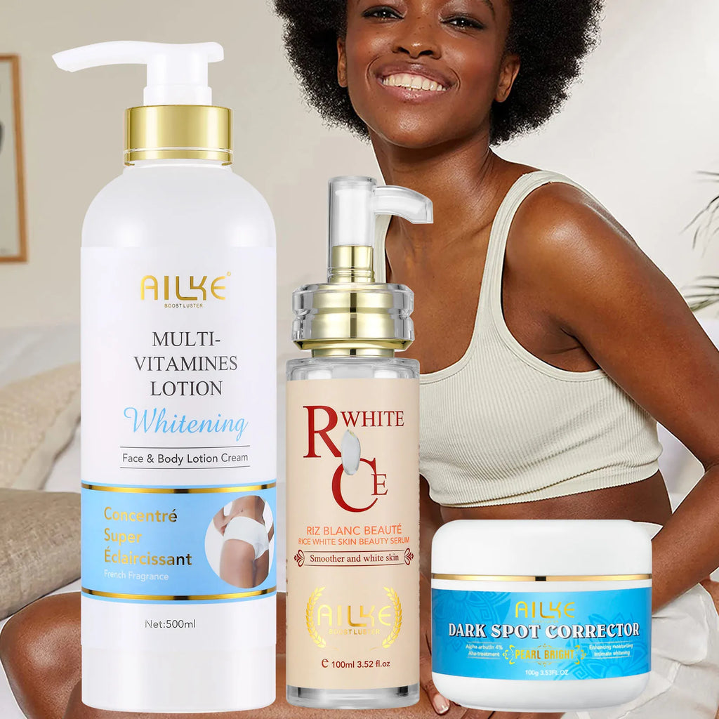AILKE Natural Multi-Vitamin Lightening Skin Care Kit, Moisturize, Even Toning, Remove Dark and White Spots, Clean & Smooth Skin