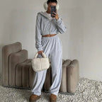 Autumn Winter Casual Two Piece Set Women Street Trend Long-sleeved Hooded Cardigan Sexy Waist Waist Elastic Trousers Tracksuit
