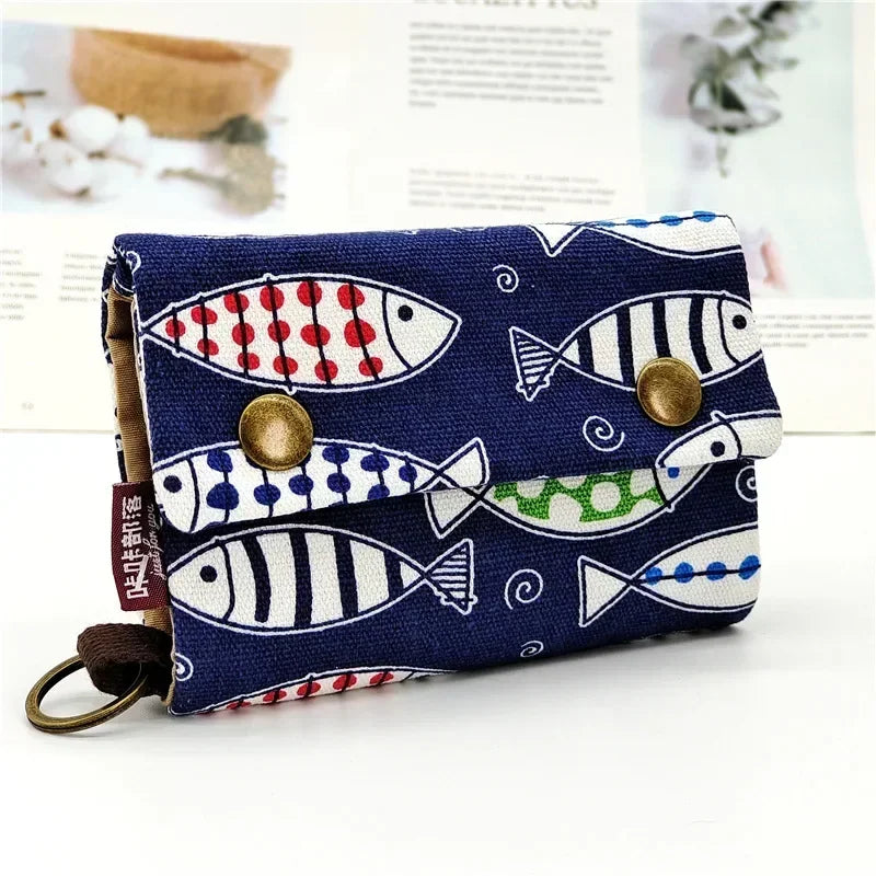 1pcs New Canvas Cartoon Totoro Cat Printed Flower Dog Women Short Wallet Cute Mini Money Key Bag Coin Pocket Purse for Children