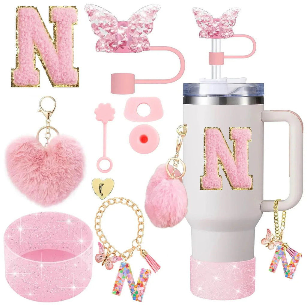 9PCS Accessory Set for Stanley Cup 30oz 40oz Butterfly Straw Cover Cap Silicone Boot Charm Initials Sticker Spill Proof Stopper