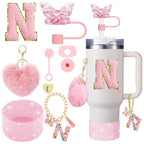 9PCS Accessory Set for Stanley Cup 30oz 40oz Butterfly Straw Cover Cap Silicone Boot Charm Initials Sticker Spill Proof Stopper