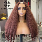 Afro Kinky Straight V Part Wigs with Bouncy Curls Short Synthetic Glueless Wigs for Black Women No Leave Out Clip in Half Wigs