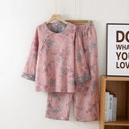 Chinese Style Women's Pajamas, Pure Cotton, Retro Color, Woven Jacquard, Home Clothing, Long Sleeves Trousers, Diagonal Collar
