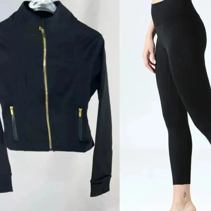 2025 Gold Label Short Sport Jacket Set Women's Yoga Clothes Slimming Fitness Jacket Active Wear Exercise Clothing Female