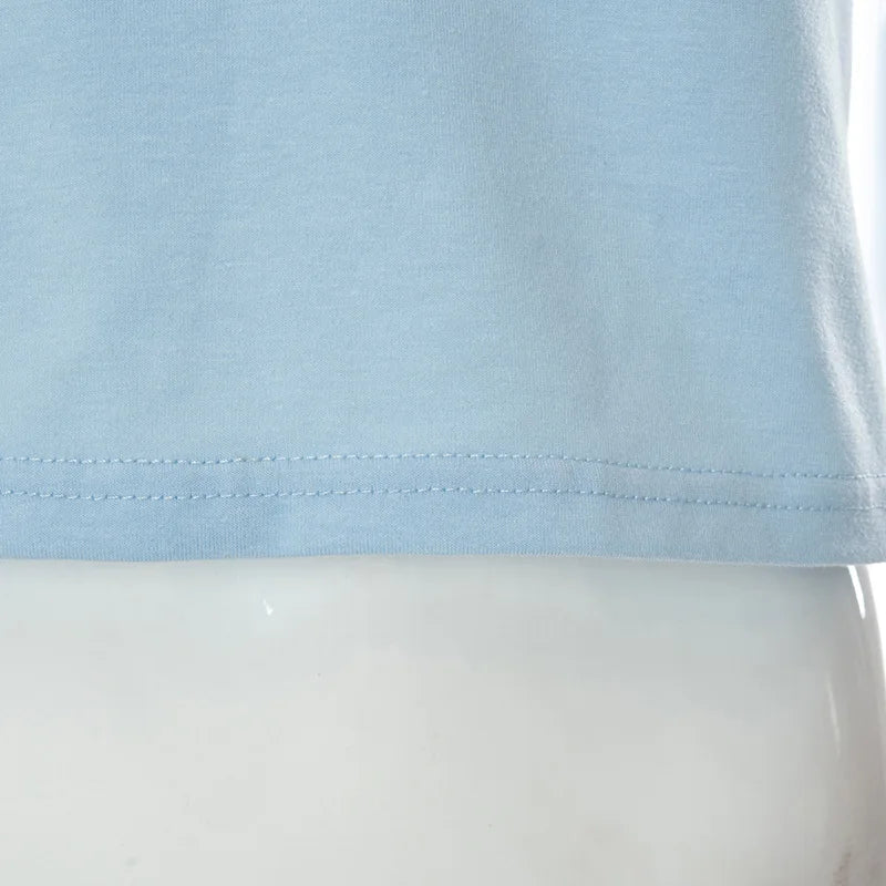 Cute 2000s Aesthetics Letter Print Blue Baby Tees Y2K Streetwear O-neck Short Sleeve Crop Tops Women Fashion 2023 Slim