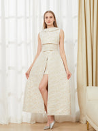 Elegant Dress 2024 Summer New Fashion Women Long Maxi Backless Sleeveless Split Jacquard  Dresses Evening Dress Robes