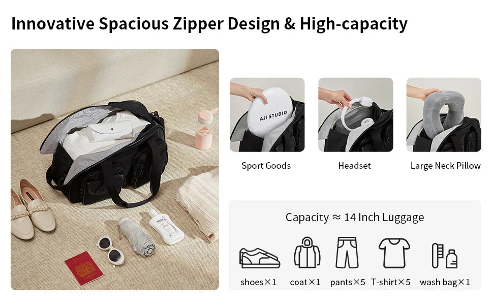 AJI Women Travel Bag Nylon Handheld Travel Bag Carry On Luggage Bag Large Capacity Weekender Gym Sport Holdall Overnight Bag