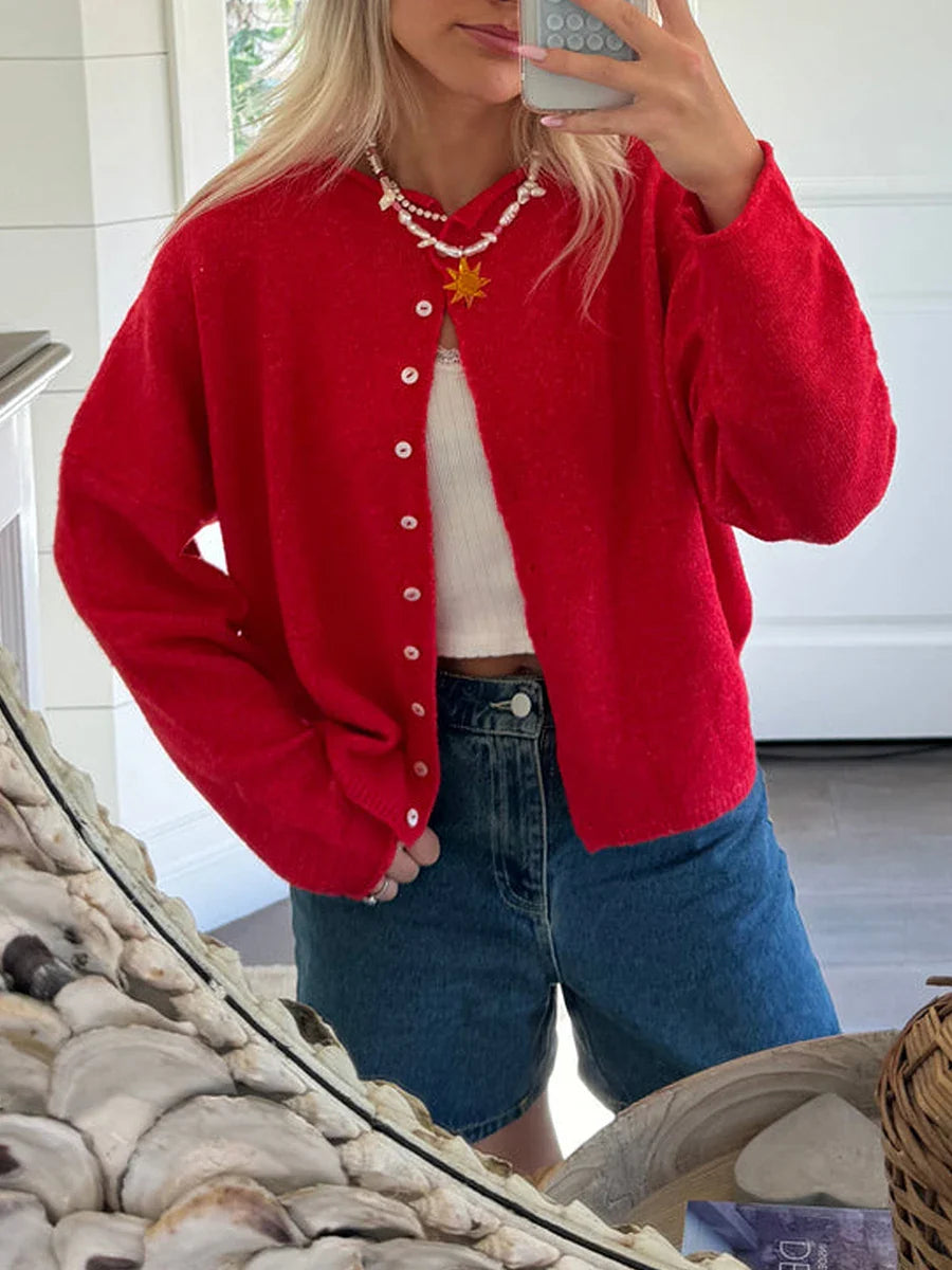Combhasaki Women's Y2K Chic Solid Color Knitwear Cardigan Fuzzy Long Sleeve Button-down Front Closure Loose Fit Basic Sweaters