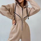 Autumn Women's Monochrome Long-Sleeved Jumpsuit Solid Color Zip-up Sportswear Female Winter Casual Tracksuit Fashionable Hoodies