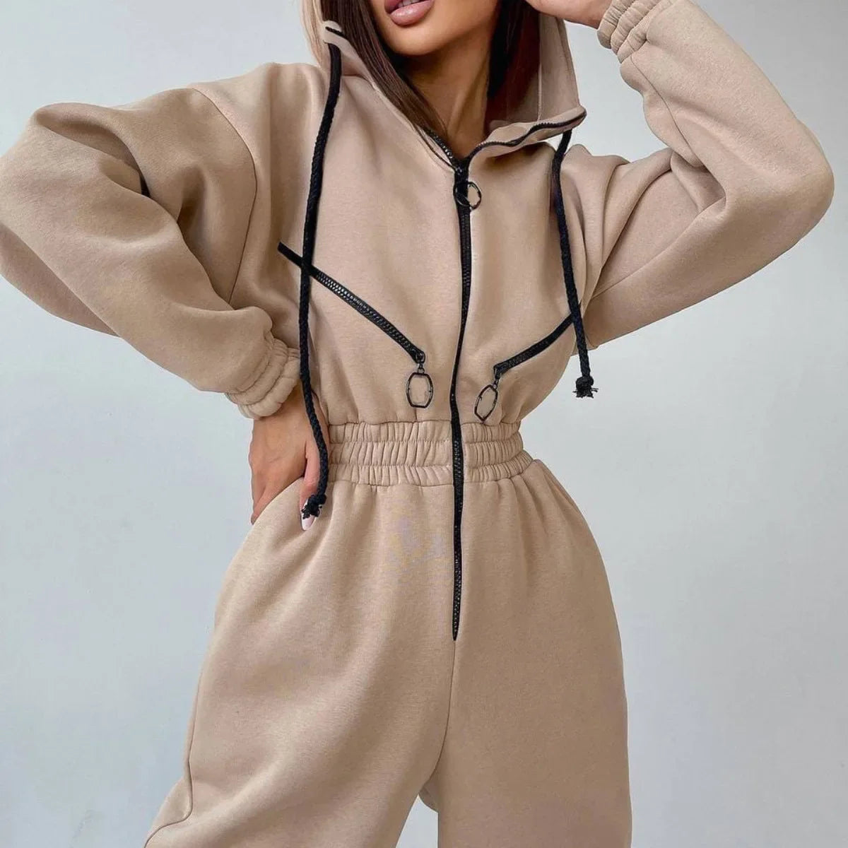 Autumn Women's Monochrome Long-Sleeved Jumpsuit Solid Color Zip-up Sportswear Female Winter Casual Tracksuit Fashionable Hoodies