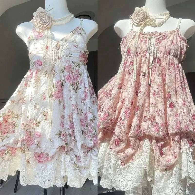 2000s Gothic Vintage Mini Dress Women Sleeveless Strap Party Dress Evening Lace Retro Cltohing Japanese Y2k Black Chic