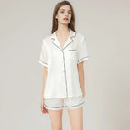 100% Real Mulberry Silk Womens Pajamas Set Sleepwear Pjs Button Down Short Sleeve Shirt Top and Shorts Loungewear 2 Piece M-4XL