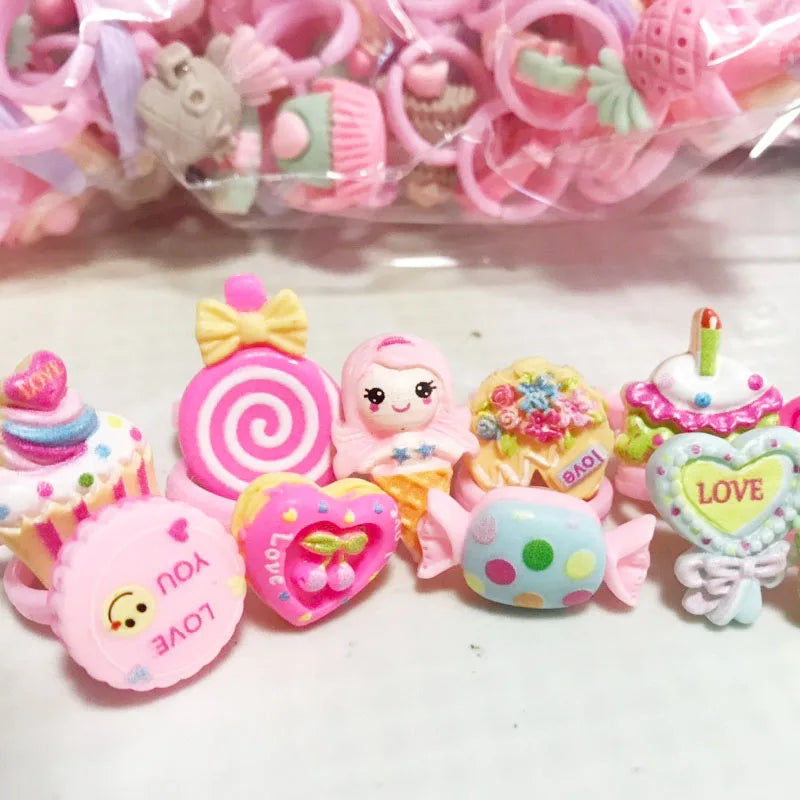 10pcs/lot Children's Cartoon Rings Candy Flower Animal Bow Shape Ring Set Mix Finger Jewellery Rings Kid Girls Toys Anillo