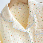 2025 New Summer Women's Pajama Set 100% Cotton Crepe Short Sleeve+Shorts+Pants 3-Piece Pajama Women's Cardigan Home Clothes