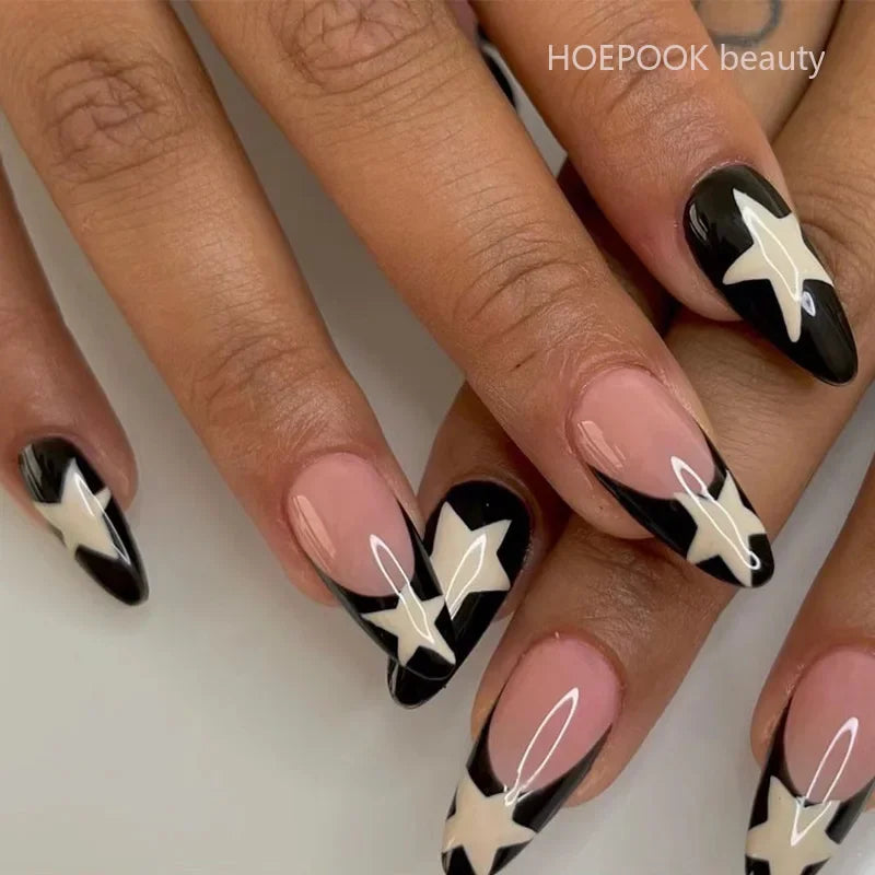 24pcs Nude French Fake Nails White Edge Almond False Nails Art Full Coverage Removable Waterproof Artificial Press on Nail