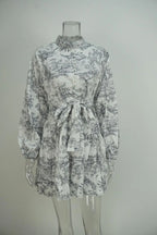 Autumn new women's clothing style elegant, fashionable, casual, sexy commuting long sleeved lace up Chinese style printed dress